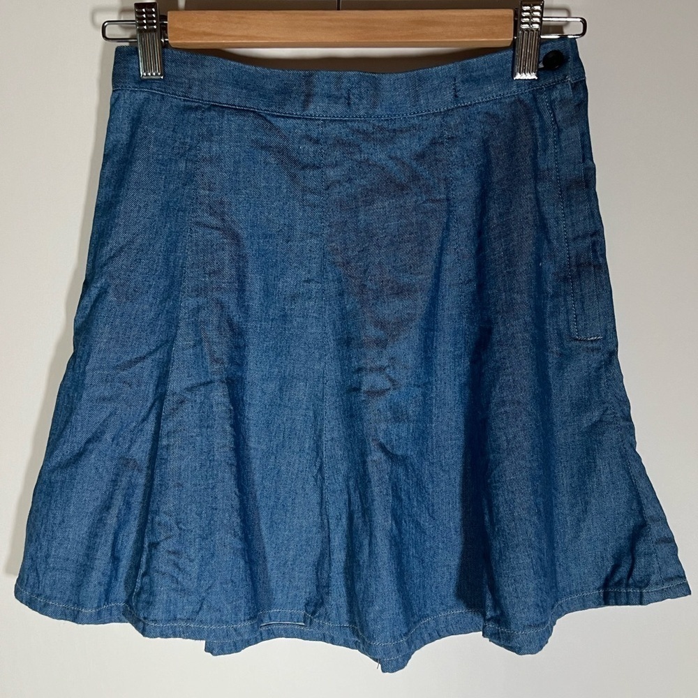 Vintage Rag & Bone blue denim mini skater skirt sz 26 festival lightweight